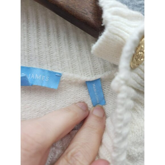 Draper James XS Cable Knit Sweater With Gold Button Accents On Shoulders High Ne - Picture 4 of 7